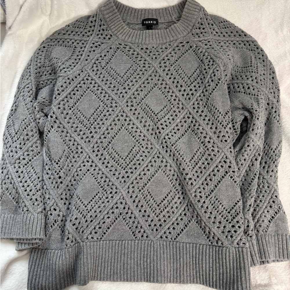 Torrid Gray Diamond Knit Crew Neck Sweater